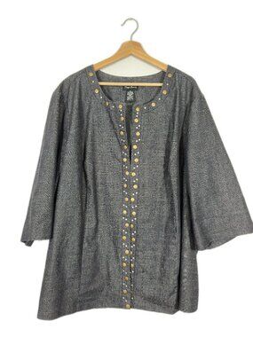 Maggie Barnes Women's Studded Jacket Plus Size 3X Gray Office Statement Western